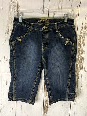 South Pole Med Wash Gold Detailing Jean Shorts